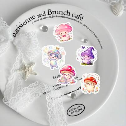 56pcs Cute Cartoon Anthropomorphic Mushroom Expression Sticker Set, Suitable For Scrapbooking, Diaries, Laptops, Water Bottles, Cars, Etc. Faith-Based Design With Positive Messages, Great Gift