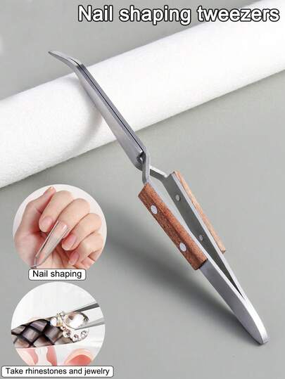 Wooden Nail Shaping Tweezers, Special Tweezers For Gel Nails, Acrylic Nails, And Nail Extensions, Stainless Steel Tweezers For Applying Nail Tips.