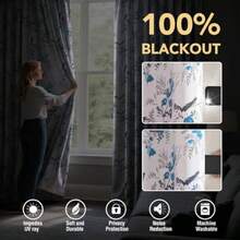 100% Blackout Curtains 96 Inch Length 2 Panels Set Cattleya Floral Printed Drapes Leah Floral Thermal Curtains For Bedroom With Black Liner Sound Proof Curtains Grey And Yellow - 52W X 96L Inch (2 Panels)+Bird - Blue/Black - View 2