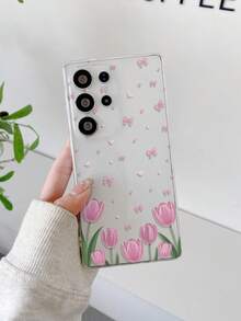 1pc Tulip Bow Pattern Transparent TPU Soft Phone Case, Anti-Fall Anti-Scratch Anti-Fingerprint, Precise Camera Cutout, Compatible With Samsung, Nothing, Pixel, INFINIX, Redmi - Multicolor - View 1