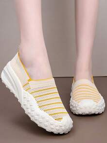 Women's Breathable Mesh Flats Shoes, Soft Loafers Flats, Slip On Shoes Loafer - Yellow - View 1