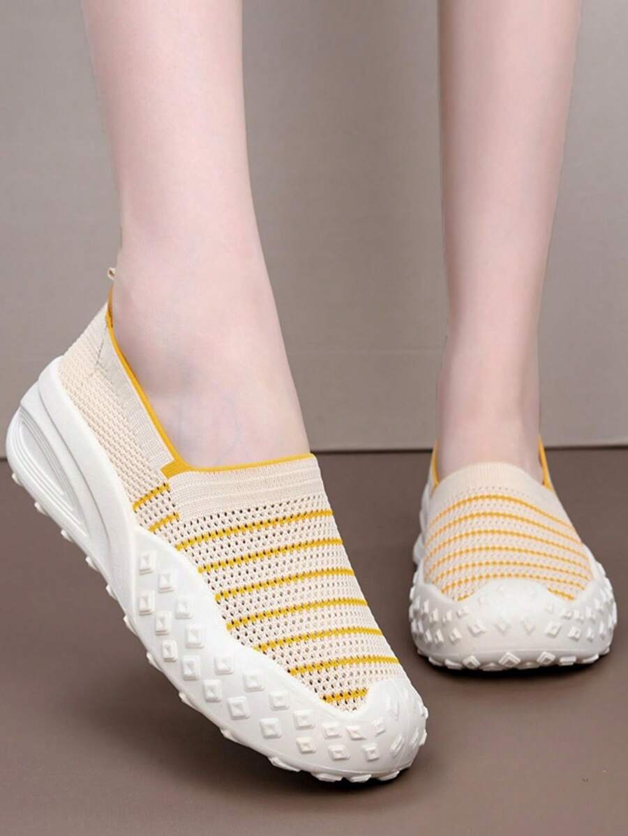 Women's Breathable Mesh Flats Shoes, Soft Loafers Flats, Slip On Shoes Loafer - Yellow - View 1