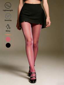 1PC Women's Pure Desire Pearlized Silver Thread Pantyhose In Red & Black, Sexy Retro Base Tights For Valentine's Day & Party Outfits - Multicolor - View 1