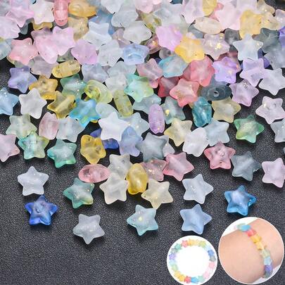 4Amazonia 100pcs/Pack Bohemian Style Gold Inner Star Beads Unique Jelly Transparent Color Pentagram Beads Loose Beads For DIY Necklace Friendship Bracelet Phone Charm Accessories