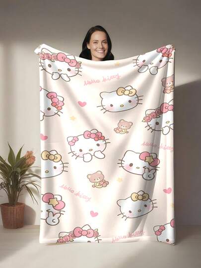 SANRIO Chăn nỉ họa tiết Hello Kitty, màu trắng ngà làm nền với những hình vẽ Hello Kitty đáng yêu, được trang trí bằng nơ, trái tim và gấu bông, phối màu mềm mại và nhiều lớp, mang lại cảm giác tươi mát và thư giãn, phong cách ấm áp và dễ thương, thích hợp làm quà tặng hoặc trang trí nhà cửa, có thể dùng làm chăn đắp, chăn điều hòa, chăn sofa, tuyệt vời cho sofa, phòng ngủ, cắm trại, du lịch, thiết thực và mang tính kỷ niệm.