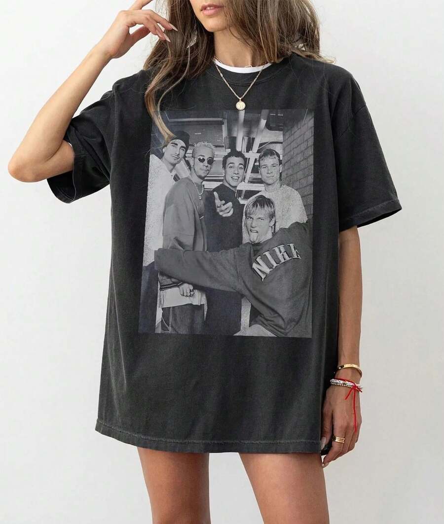 90s Boy Band Inspired Vintage Music Shirt Retro Pop Tour Aesthetic Tee Y2K Concert Style Graphic T ShirtMusic Fan Top UnWashed Retro Legend - 黑色 - 查看 1