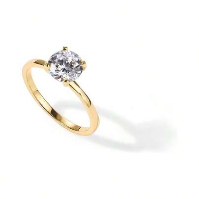 PAVOI Anillo de Compromiso de Circonita Cbica Redondo chapado en Oro de 14 quilates Anillo de Promesa Anillos de Boda para Mujer