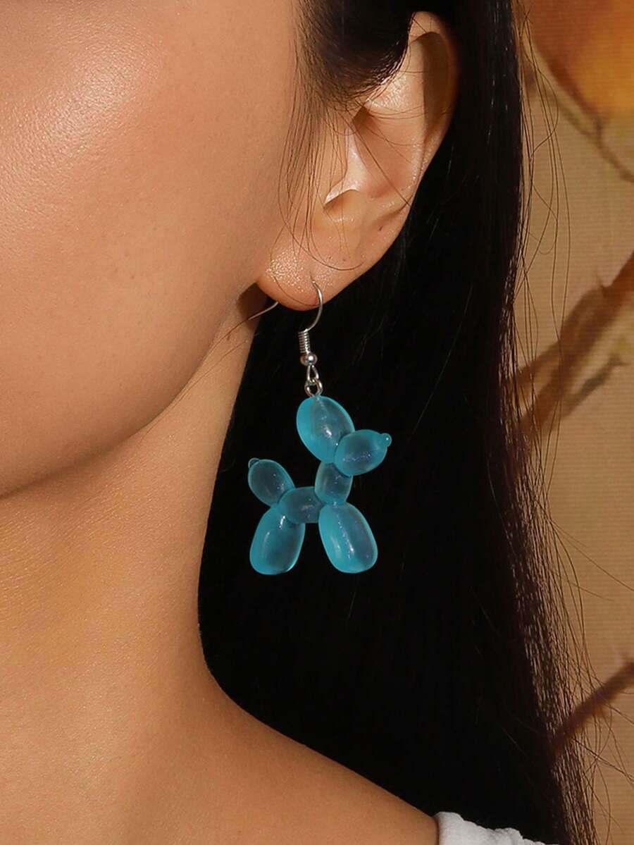 可爱夜光3D气球狗树脂设计耳坠，趣味礼物，多种夜光颜色，女士珠宝配饰，适合日常佩戴、送礼、音乐节、度假、马戏团场景等场合。 - 氣球狗 - 查看 1