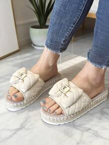 Women's Summer Vacation Bohemian Style Platform Slippers - Beige - View 2
