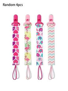 1 Or 4 Pcs/Set Double-Sided Floral Pacifier Clips, Baby Girl Teether Toys Lanyard Anti-Lost Clips, Pacifier Holder Chain Clips Toys, Patterns Randomly Assorted - Multicolor - View 2