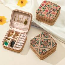 1 pièce Boîte à bijoux en liège premium et douce, organisateur de boucles d'oreilles de voyage portable, boîte de rangement pour bagues et colliers, boîte à bijoux de style bohème rétro à la mode, étui à bijoux élégant, cadeau pour la fête des mères, rangement et organisation de bijoux, accessoires de voyage - Multicolore - Voir 3