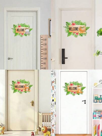 Söt djur- och blommadekal självhäftande dörrdekal - PVC avtagbar heminredningsklistermärke, lämplig för sovrum, badrum, rumsdörrdekoration, enkel att applicera, avtagbar och enkel att installera, perfekt som present