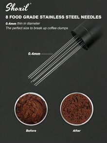 shoxil 1pc Espresso Coffee Stirrer, WDT Distribution Tool With Magnetic Star Design Stand For Barista, 304 Stainless Steel 8 Needles 0.4mm With 2 Extra Needles - Black - View 6