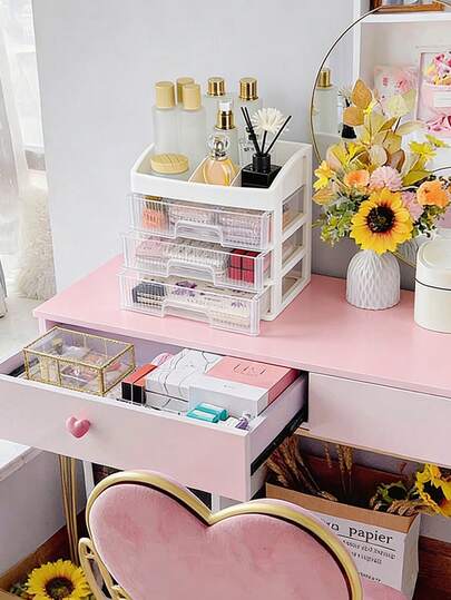 1pc Large Capacity Multi-Layer Drawer Cosmetic Storage Box - Multifunctional Desktop Organizer - Bathroom Countertop Storage Box - Makeup Display Rack - Perfume Rack - Bathroom Shelf - Makeup Organizer & Storage - Bathroom Accessories - Suitable For Daily Home Room Decor Cabinet, Office Desk Organizer, Dorm Study Storage Solution, Room Decor, Home Decor Gift