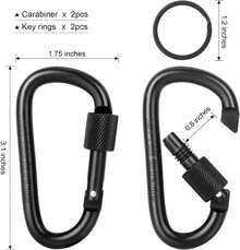 Aluminum Alloy Carabiners, Spring Door Keychains For Outdoor, Camping, Hiking - Heavy Duty Accessory Carabiner Set - Black - View 8