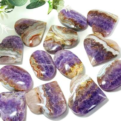 1pc Natural Amethyst Agate Crystal Heart/Palm Stone - A Decorative Piece For Your Desk, A Collectible Item, Unique Home Decoration, Perfect For Christmas, Halloween, Or Valentine'S Day Gifts, A Fantastic Gift Suggestion
