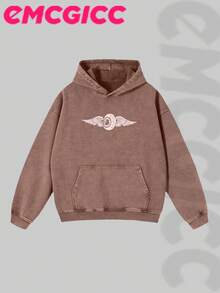 EMCGICC Manfinity Y2k Men Washed Hoodie,Street Outdoor Life Hip-Hop Style Christmas Thanksgiving Gifts Men's Sweatshirt Washed Hoodie - Retro Distressed Washing Process Long Sleeves Regular Fit Street Style Digital Printing Casual Pullover With Kangaroo Pocket Ideal Gift - 棕色 - 查看 2