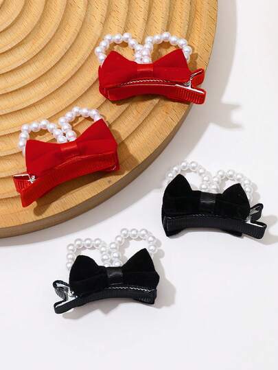 2 piezas Pinzas para el cabello con moño lindo para mujeres, decoradas con perlas falsas y moños de unicolor, accesorios para el cabello con forma de pato adorable, adecuados como regalo para mujeres, se pueden combinar con atuendos