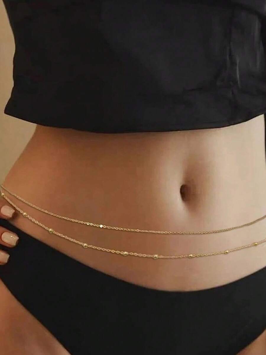 Bộ 2 chiếc dây chuyền hạt cườm thời trang và đa năng dành cho nữ, dây đeo eo gợi cảm. - 2 dây chuyền bóng đơn giản - Xem 1