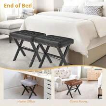 LUE BONA - Taburete de cambiador cua de piel sintética con patas de metal X silla otomana pequeña para sala de  sala de estar reposapiés acolchado moderno color - Negro-1-gro - Ver 7