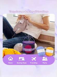 1pc Novo Estilo Bolsa de Armazenamento de Fio, Organizador de Ferramentas de Crochê Feito à Mão, Bolsa de Armazenamento de Agulha de Crochê e Fio, Arte, Artesanato, Armazenamento de Costura - Multicolorido - Ver 4