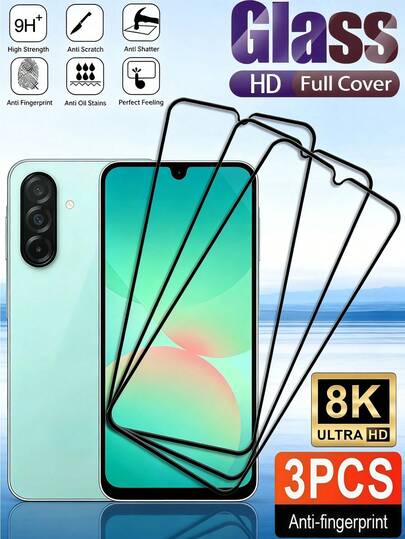 Protector de pantalla de vidrio templado impreso en negro, set de 3 piezas, ultra HD, alta resistencia, dureza 9H+, cobertura completa, a prueba de explosiones y resistente a los arañazos, compatible con iPhone 17 16 15 14 13 12 11 Pro Max/ Galaxy A57 A37 A56 A55 A36 A35 A16 A26 A17 A07 S25 S26 Ultra S24 FE/Compatible con Xiaomi 15T 14T 13T Poco C75 C65 C85 14c 13c A4 A5 4G/5G Note 13 14 Pro y otros modelos, adsorción automática y fácil instalación, regalo de aniversario de primavera