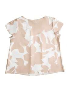 女式随机印花短袖衬衫 - 休闲圆领，宽松版型，适合所有季节的涤纶衬衫