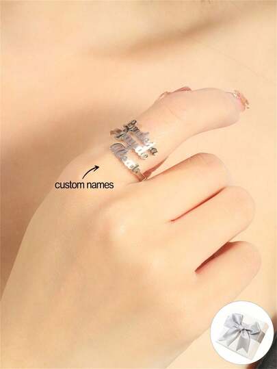 1 قطعة خاتم مخصص ب- 3 أسماء، خاتم أسماء أفراد العائلة الشخصي، خاتم أسماء من الفولاذ المقاوم للصدأ قابل للتعديل، هدية لعيد الحب، عيد الأم، عيد الميلاد، هدية للمرأة