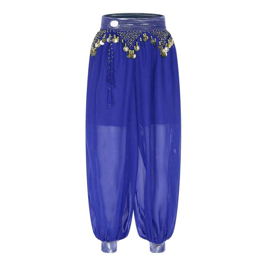 1 chiếc quần harem múa bụng cho nữ, trang phục Halloween Carnival, đính sequin, tua rua, quần ống rộng có họa tiết đồng xu, quần biểu diễn múa Ả Rập. - Nhiều màu - Xem 1