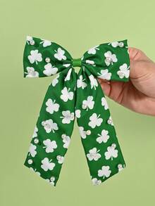 1pc St. Patrick's Day Shamrock Hair Bow For Girls Clover Printed Bow Alligator Clip Large Tail Hair Clip With Faux Pearl Decor Adorable Shamrock Barrettes Delicate St. Patrick's Day Hairpin Teens Hair Accessory ﻿ - Multicolor - View 6