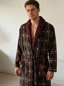 男士加长浴袍睡衣，厚法兰绒家居服 - 彩色 - 查看 13