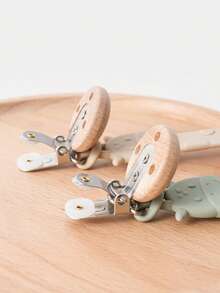 2个装婴儿硅胶奶嘴夹，恐龙和长颈鹿图案，防掉落奶嘴夹，磨牙玩具夹，婴儿用品，新生儿礼物 - 米色粉紅色 - 查看 5