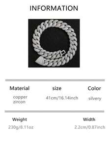 VJS 1条22毫米宽嘻哈街头风个性化全锆石迈阿密链，黄铜材质男士项链，休闲个性化配饰 - 銀色 - 查看 12