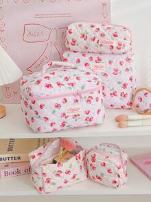 1件/套草莓印花绗缝化妆包，可爱大容量化妆包，化妆工具收纳包，洗漱包，铅笔盒，多功能收纳，可存放化妆品、护肤品、护手霜、防晒霜、首饰、卫生巾、零钱、铅笔、钥匙、小物件等。化妆包钱包，卫生棉条收纳袋，送给朋友、妈妈、情人节、婚礼、伴娘、生日、返校季等场合的礼物，旅行必备，化妆包，旅行必备 - 彩色 - 查看 2