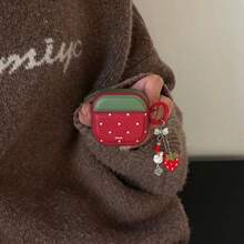 Ốp bảo vệ hình quả dâu tây hai màu dễ thương, phù hợp với tai nghe Bluetooth Pro/thế hệ thứ 2/3, vỏ cứng giả da. - Đỏ - Xem 1