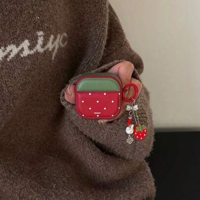 Cute Bicolor Strawberry Protective Case, Suitable For AirPods Pro/2nd/3rd Gen Bluetooth Earphones, Faux Leather Hard Shell