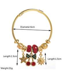 1 Peça Pulseira com Vários Pendentes de Cereja, Pulseira com Pingente de Coração Oco, Pulseira com Pingente de Estrela e Sol, Pulseira de Contas com Furo Grande, Adequada para Uso Diário, Presente, Dia das Mães, Dia dos Namorados, Pulseira Versátil de Presente - Pulseira - Visão 2