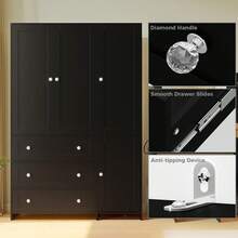 VOWNER 71" Large Wardrobe Closet With Mirror, Freestanding Bedroom Armoire With 3/6 Large Drawers & 2/4 Doors, Clothes Storage Organizer Cabinet For Bedroom, Gifts For Halloween & Thanksgiving - Negro - 47,3" de ancho - Ver 2