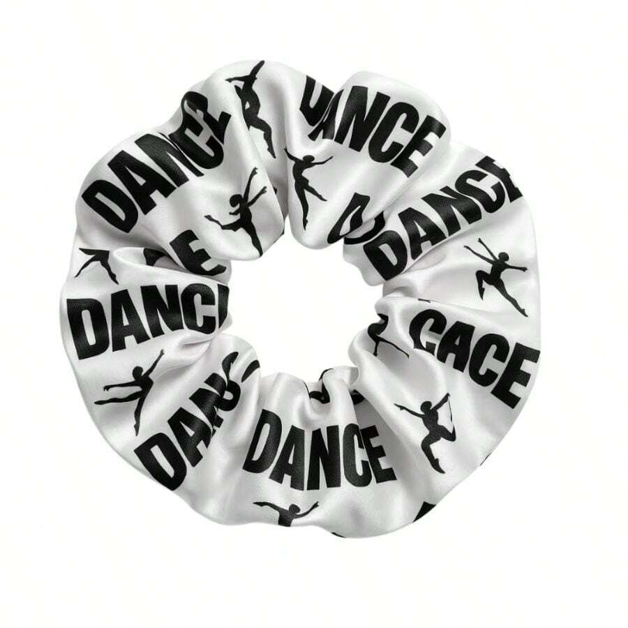 Dance Scrunchie - Soft Velvet Hair Tie With Dancer Print Girls And Teams - Black And White Dance Accessory And For Recitals, Competitions, Ballet, Jazz, Or Cheer - Dance - View 1