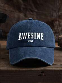 1顶男女通用户外休闲时尚可调节“AWESOME 1898”印花棒球帽，透气水洗复古风格，适合日常佩戴，春夏款 - D - 查看 7