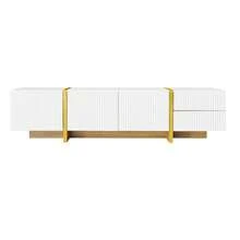 TV Unit 190 Cm, 3 Doors, 2 Drawers, White With Gold And Wood-Effect Finishes - White - View 11