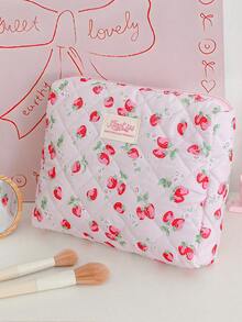 1件/套草莓印花绗缝化妆包，可爱大容量化妆包，化妆工具收纳包，洗漱包，铅笔盒，多功能收纳，可存放化妆品、护肤品、护手霜、防晒霜、首饰、卫生巾、零钱、铅笔、钥匙、小物件等。化妆包钱包，卫生棉条收纳袋，送给朋友、妈妈、情人节、婚礼、伴娘、生日、返校季等场合的礼物，旅行必备，化妆包，旅行必备 - 彩色 - 查看 6