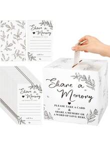 50pcs White Memory Sharing Cards With 1pc Paper Information Box For Celebration, Memory Card Storage Box With 50 Sharing Cards, Life Card Box, Decor For Celebrating Life, Wedding, Birthday, Retirement, Funeral And Other Occasions - Multicolor - View 8