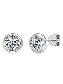 XUJIA 1 pereche de cercei cu șurub și diamant din argint 925, cercei cu moissanit rotund VVS1, culoare D, 5 mm/6,5 mm, cercei minimalisti strălucitori de zi cu zi, cadou perfect pentru femei de ziua de naștere sau aniversare - EMO-556 - Vizualizare 5