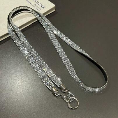 Bling Rhinestone Lanyard Crossbody Phone Strap, Fashionable High-End Outdoor Phone Case Hanging Chain