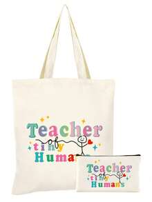 10/5/4/2pcs/1pc/Set Teacher Themed Canvas Tote Bag, Shopping Bag, Zipper Pouch, Appreciation Card, Apple Keychain Canvas Gift Set, Suitable For Back To School, Graduation, Teacher's Day, Multi-Purpose Shopping Bag, Book Bag, Stationery Pouch Set, Portable For SPA, Party, Gym, Travel, Cosmetic Organizer - Beige - View 27