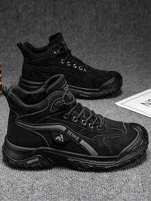 Giày bốt da cao cổ dành cho nam, kiểu dáng mới, phù hợp mọi mùa, đế dày, chống trơn trượt, da PU chống mài mòn, chống thấm nước, chống dầu, thoải mái, thời trang, đa năng, thích hợp cho thể thao ngoài trời, leo núi, giày bảo hộ động. - màu đen - Xem 2