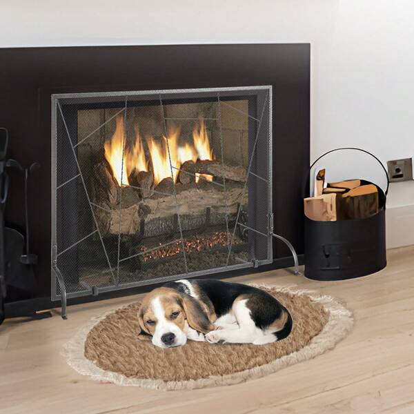 Fireplace Screen Single Panel, Sturdy Iron Mesh Fireplace Screen, 35.6"(L) X28.4"(H) Spark Guard Cover, Simple Installation, Free Standing Fire Fence Grate For Living Room Home Decor Modern