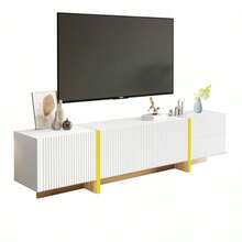 TV Unit 190 Cm, 3 Doors, 2 Drawers, White With Gold And Wood-Effect Finishes - White - View 1