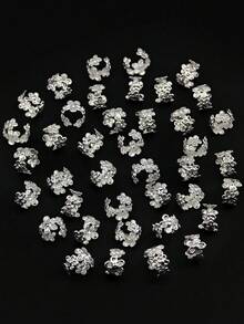50pcs Mini Gold Flower Hair Ties, Personalized DIY Braiding Decorations, Suitable For Kids Braids, Weaves And Extensions - Silver - View 4